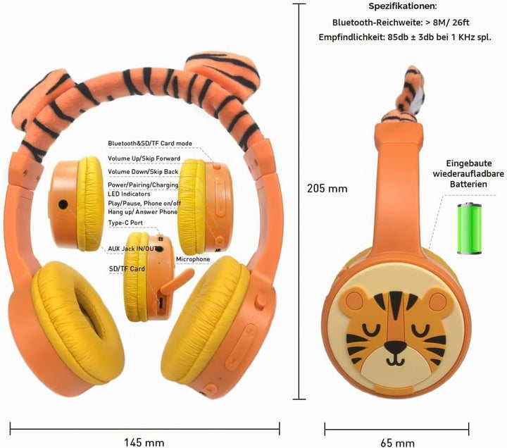 Bluetooth Kopfhörer Kinder, Kinder Kopfhörer mit Kabel, Mikrofon, 85dB Lautstärkebegrenzung, 3.5mm J