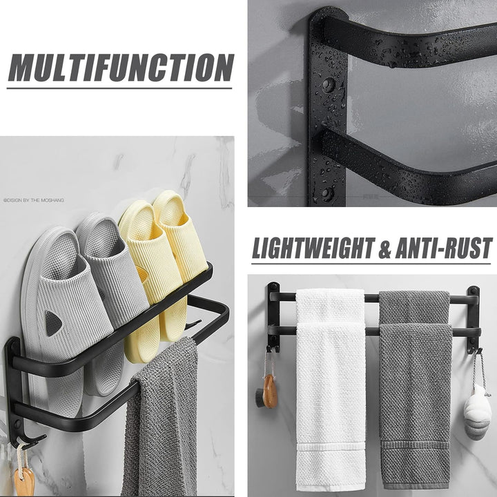 Badezimmer Handtuchhalter, Handtuchregal Schwarz Matt Handtuchstange mit Handtuchhaltern und Haken-D