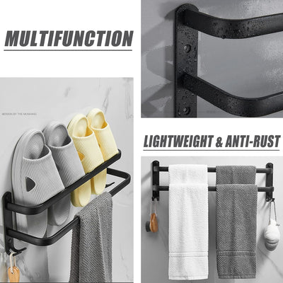 Badezimmer Handtuchhalter, Handtuchregal Schwarz Matt Handtuchstange mit Handtuchhaltern und Haken-D