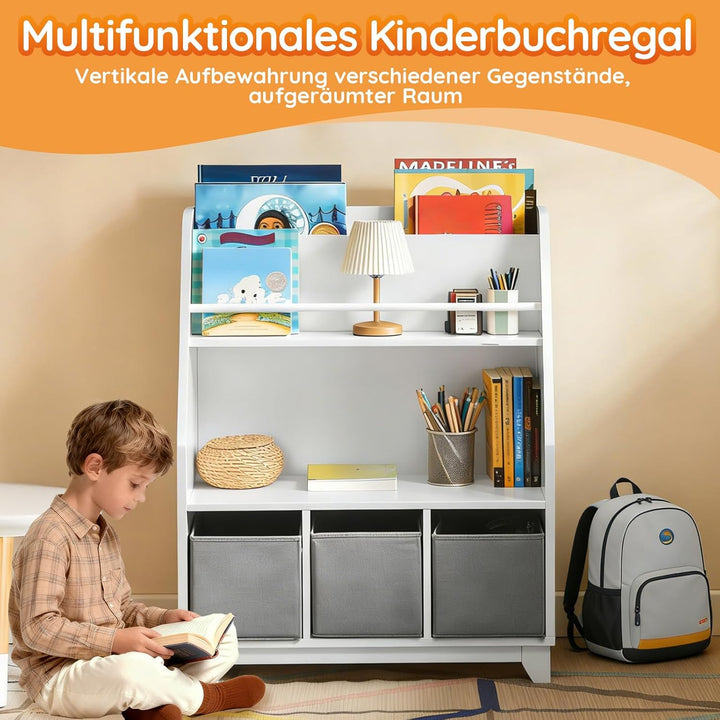 SoBuy Bücherregal Kinder Regal Kinderzimmer mit Ablagefächern und 3 Boxen Kinderregal Montessori Spi
