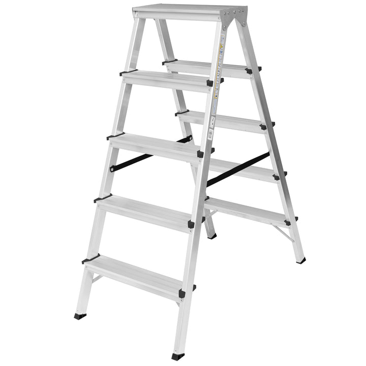Zweiseitige Aluleiter Klappleiter Haushaltsleiter 2x5 Stehleiter Tragkraft 125kg EN131 | 5 Stufen /