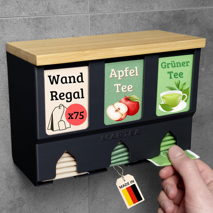 MARTEA Teeregal Wand Teebeutelspender hängend Tee Aufbewahrung schwarz/weiss/grau Küchen Organizer (