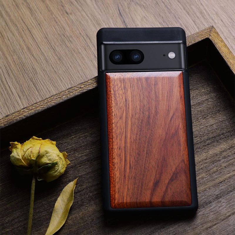 Carveit Holz Handyhülle für Google Pixel 7 Cover [Einzigartiges Design Case] Stossstange hülle Kompa