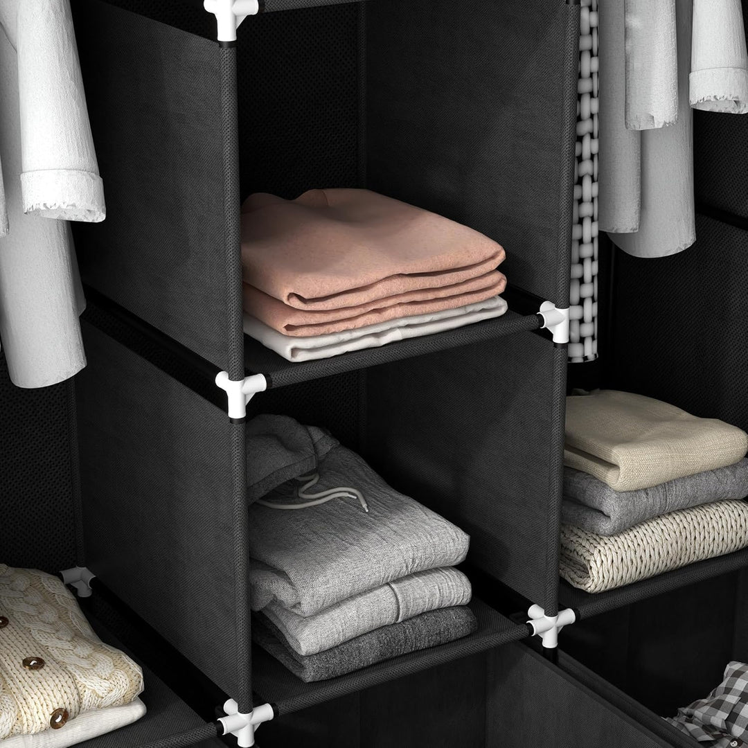 HOMCOM Kleiderschrank Stoffschrank mit Kleiderstange, Schubladen, Reissverschluss Faltschrank für Sc