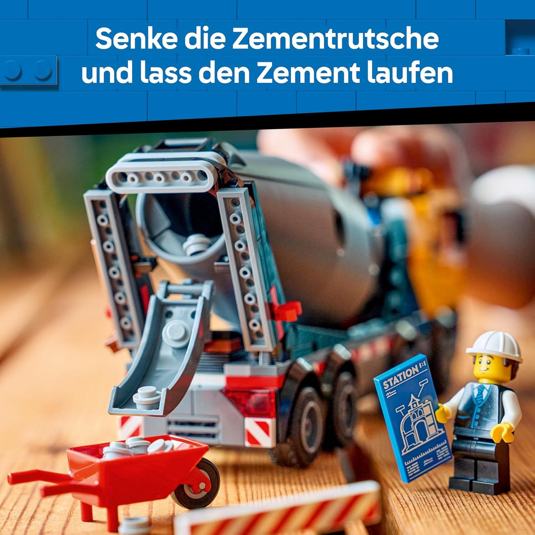 LEGO City Betonmischer - Lehrreiches Baufahrzeug Spielzeug mit 3 Minifiguren, drehbarer Trommel &amp; Au