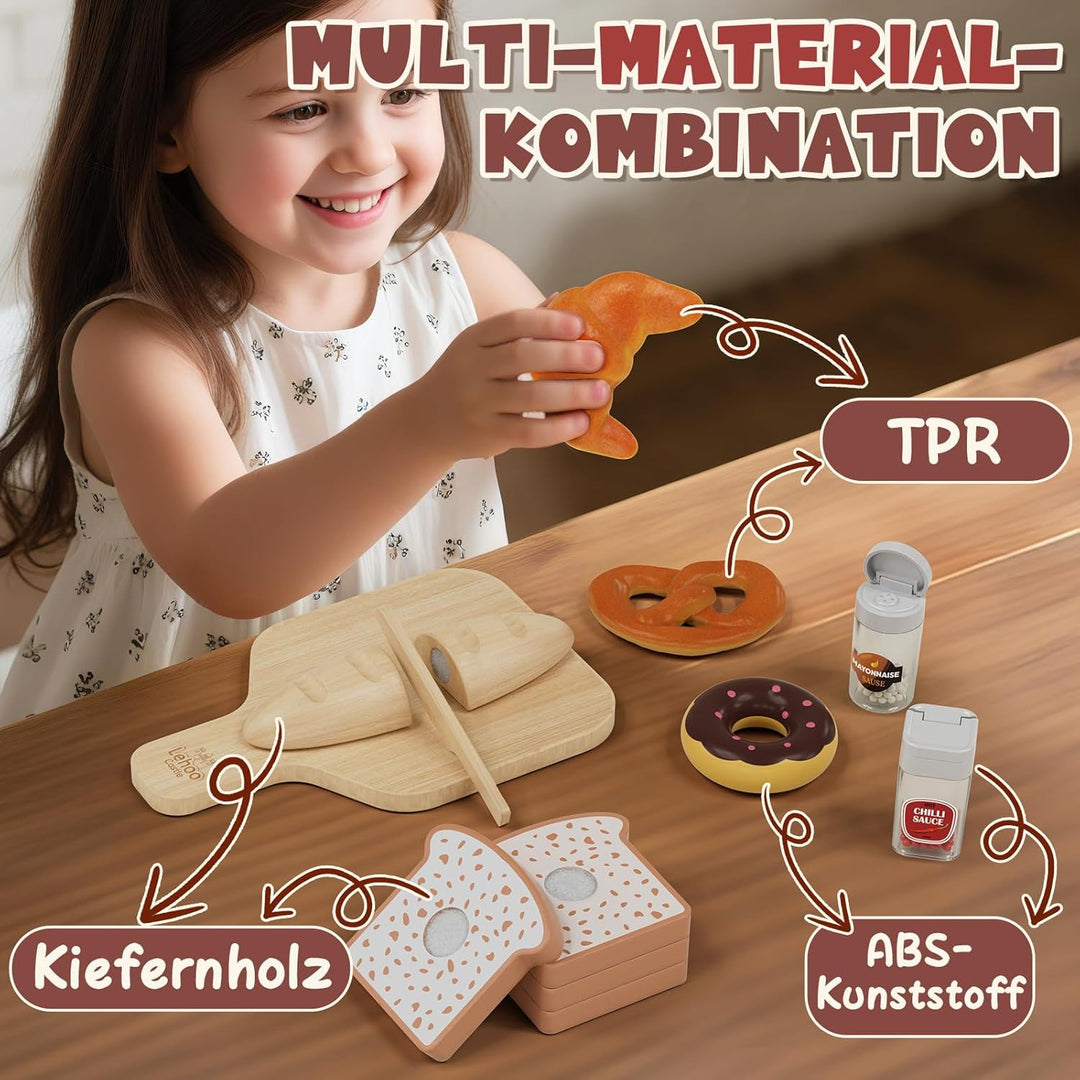 Lehoo Castle Kinderküche Zubehör Holz, Spielküche Zubehör, Pizza Kinderküche, Backset für Kinder, Ro