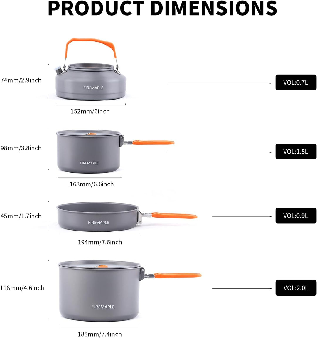 Fire-Maple Feast 4 Camping-Kochgeschirr-Set Outdoor-Kochset mit Topf, Wasserkocher, Pfanne, Schalen
