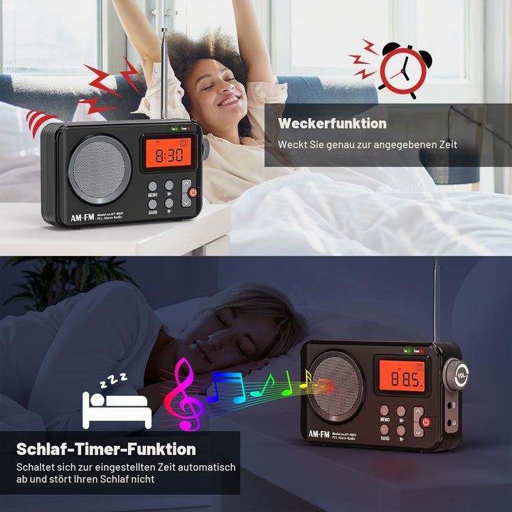 Tendak Radio Batteriebetrieben FM UKW AM, Radio Klein mit Grosses Display/Timing-Funktion/Wecker, Tr