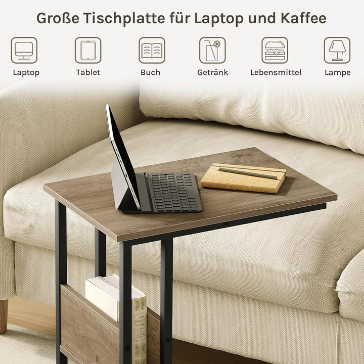 WOLTU Beistelltisch C Form, Couchtisch mit Stauraum, Wohnzimmertisch klein, Vintage Sofatisch mit Me