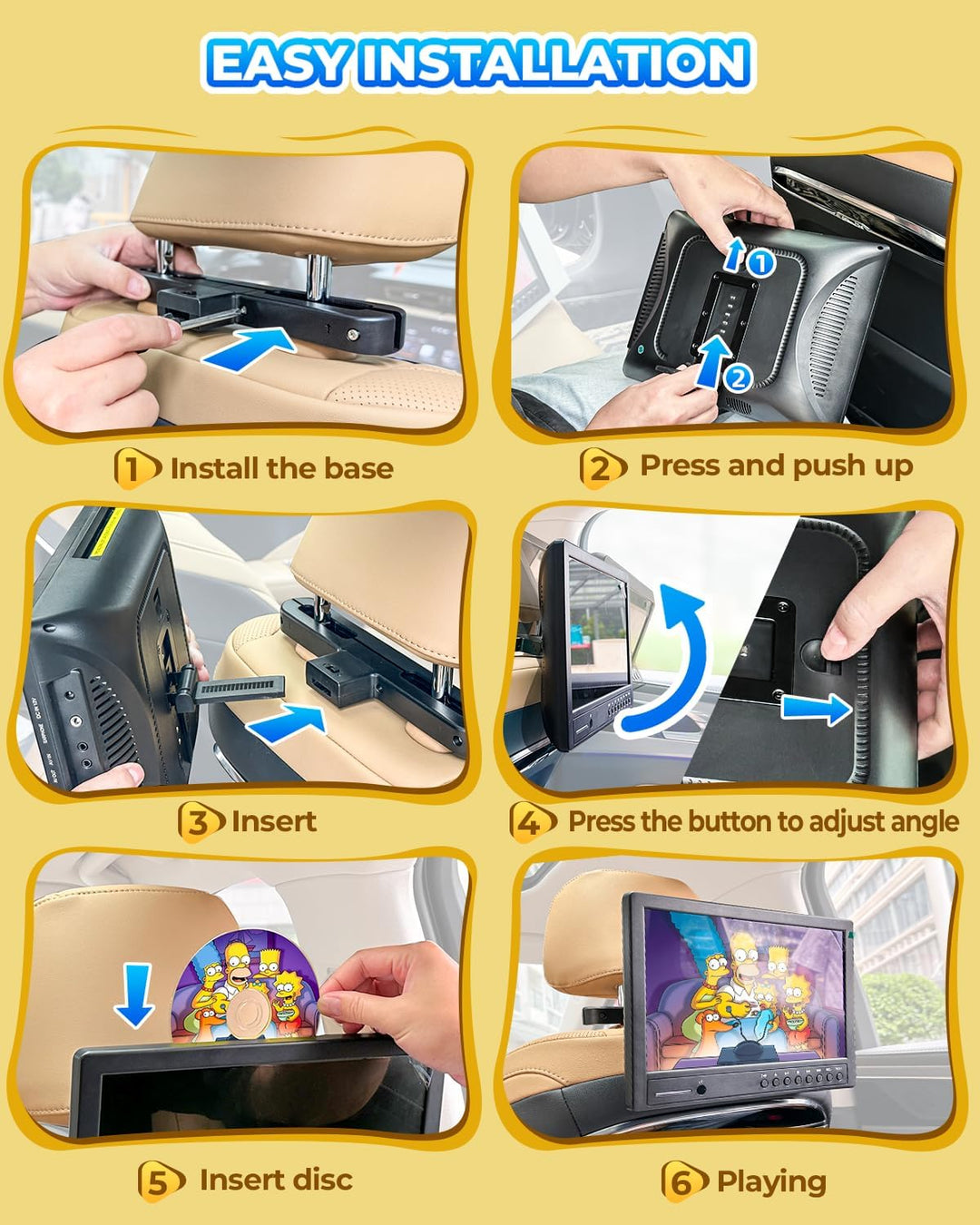Arafuna 12,5 Zoll DVD Player Auto,1080p Auto Fernseher, DVD Player Auto Kinder Supporte l'entrée USB