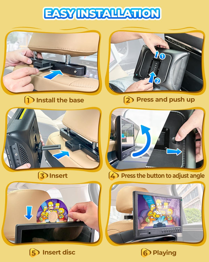 Arafuna 12,5 Zoll DVD Player Auto,1080p Auto Fernseher, DVD Player Auto Kinder Supporte l'entrée USB