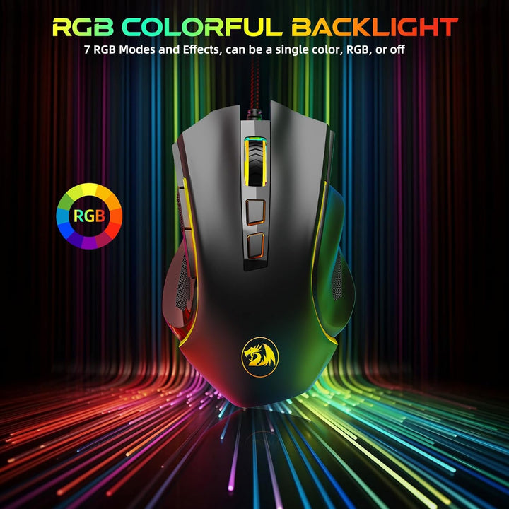 Redragon M602 Gaming Maus mit Kabel, Wired Computer Mouse Gaming mit Treiber, 7 Programmierbare Tast