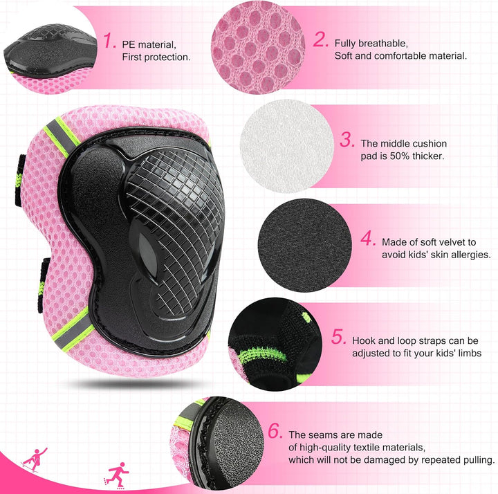FAYITING Kinder-Schutzausrüstung, 7-in-1-Helm-Set, Knie Handgelenk und Ellbogenschützer für Skateboa