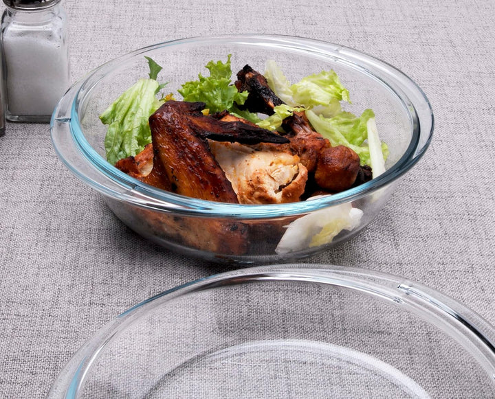 Rund Auflaufform aus Gehärtetem Glas, 1L Glas Backform mit Deckel für Backofen, Gefrierschrank und s