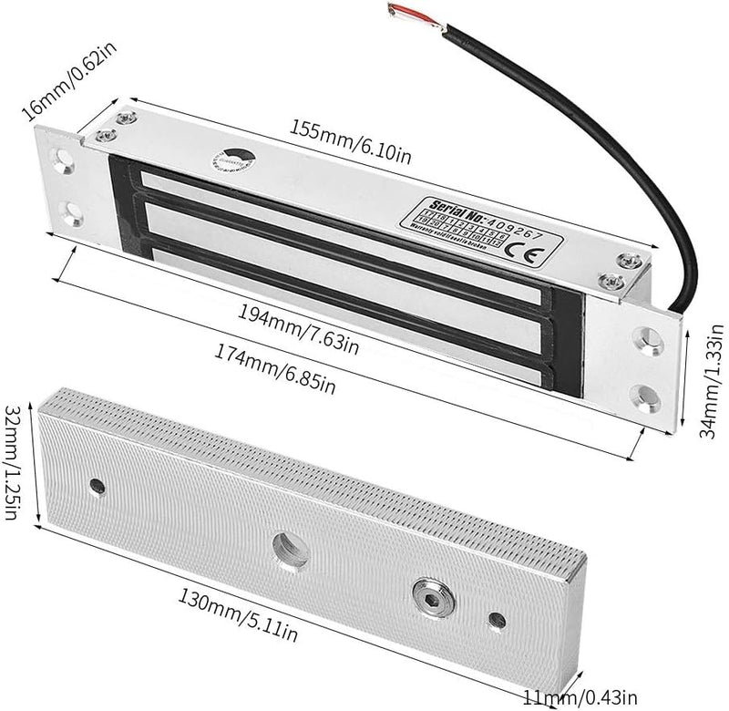 MAGT Elektrisches Schloss, 12 V, elektromagnetisch, elektromagnetisch, Verriegelung, bündig, 12 V DC