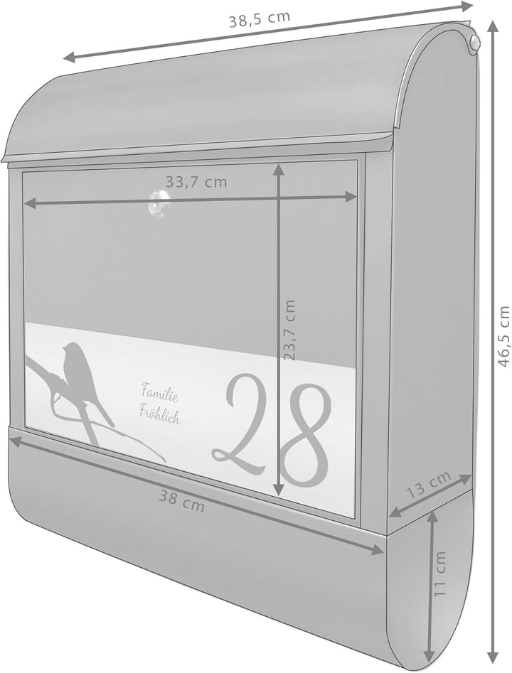banjado® Briefkasten personalisiert mit graviertem Namensschild in Silber/Briefkasten schwarz 39x47x