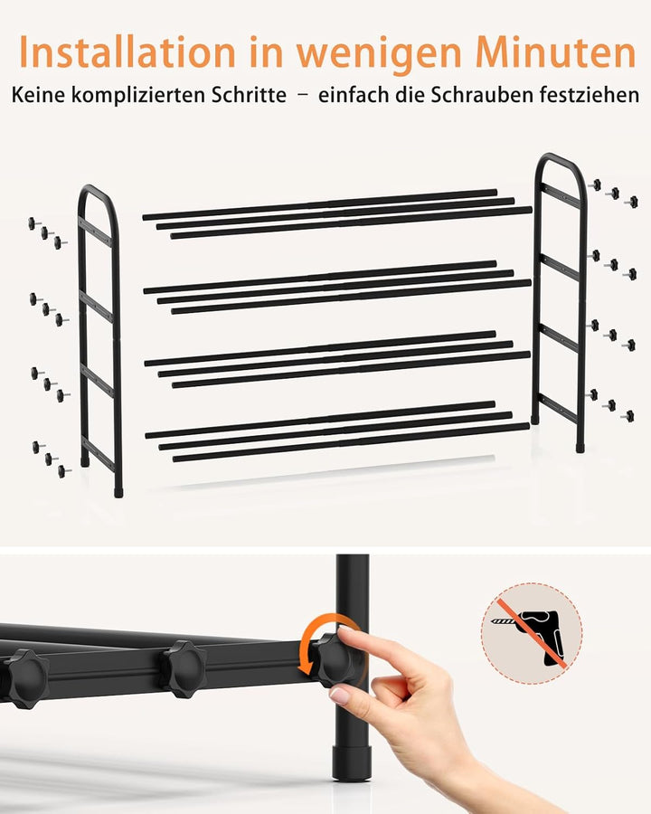Anhow Ausziehbares Schuhregal, 4 Ebenen Adjustable Schuhregal Metall 43 to 78cm, Standregal Schmal S