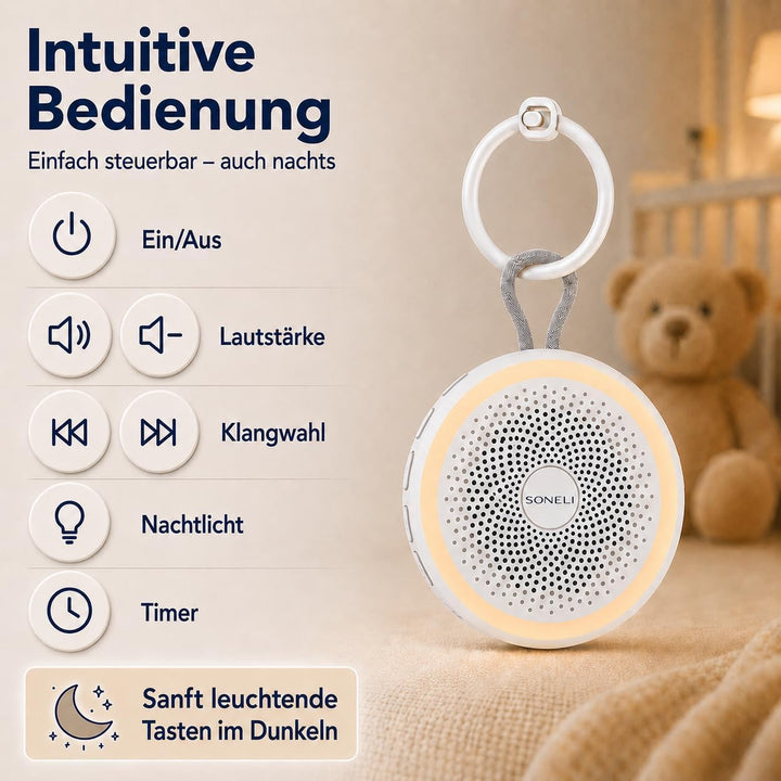 Baby Einschlafhilfe mit Nachtlicht - Tragbare White Noise Sound Maschine mit 16 beruhigenden Geräusc