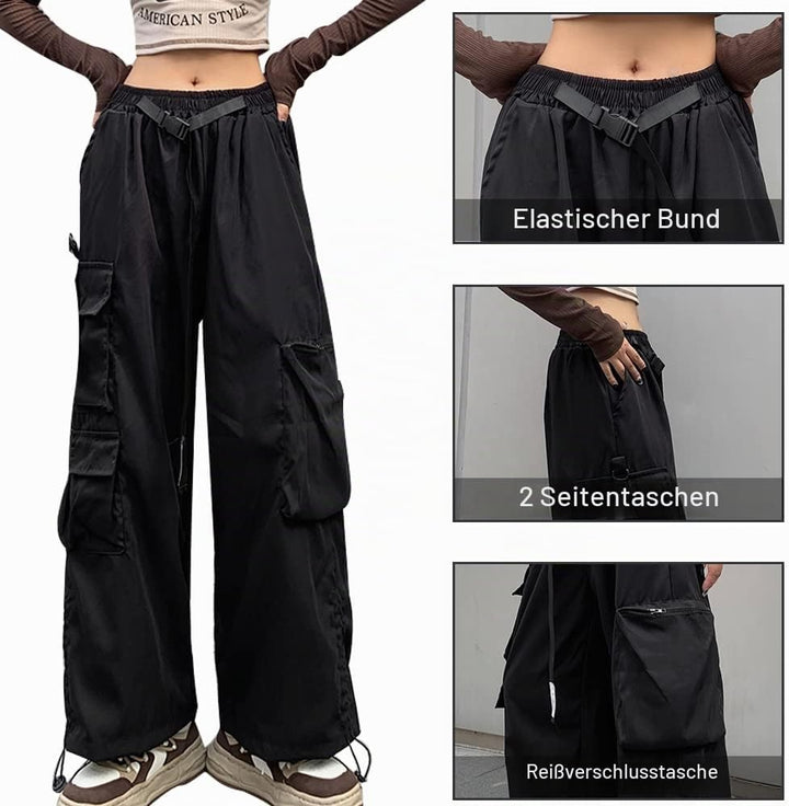 Hewlshawn Damen Cargohose Baggy High Waist Gotisch Y2k Straight Streetwear Elastische Taille mit Kor