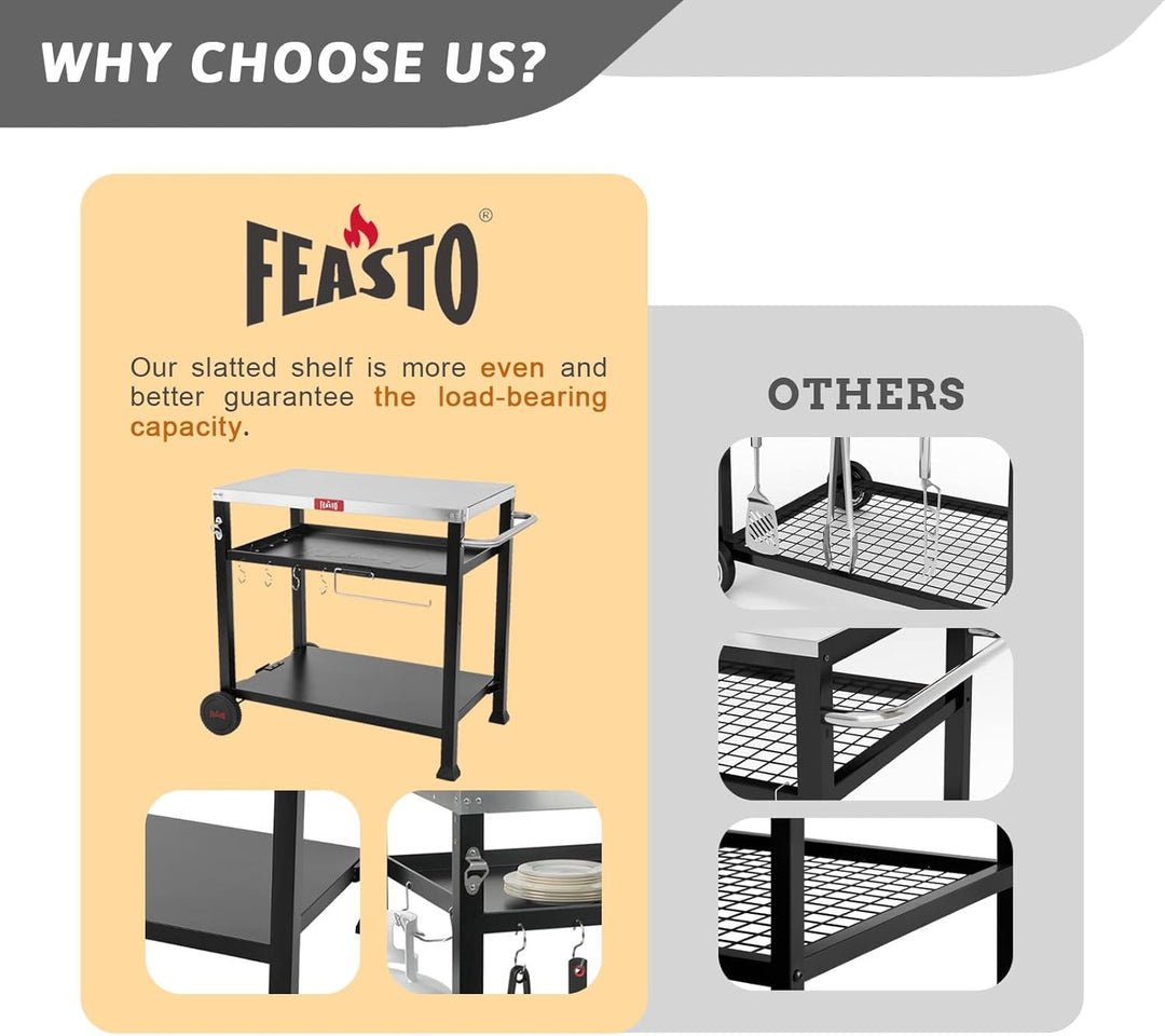 FEASTO Beweglicher Tisch für Lebensmittelzubereitung und Arbeitswagen, für Zuhause und Outdoor, mult