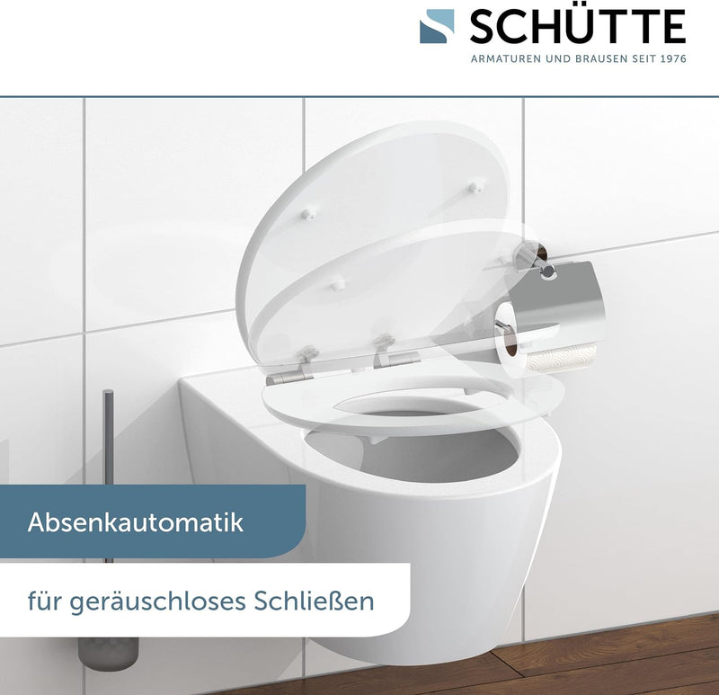 SCHÜTTE WC-Sitz Holzkern HG BLACK STONE, Hochglanz Toilettensitz mit Absenkautomatik, passend für al