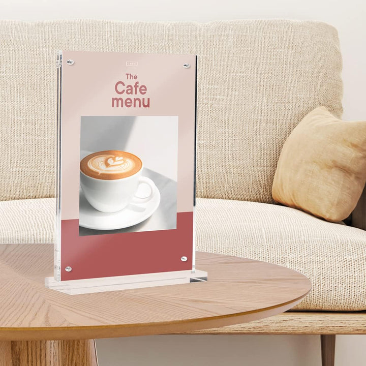 EUROPEL Luxe Tischaufsteller DIN A4, T-Aufsteller, mit Magnete, Hochformat, Acryl, Speisekarten & Pr