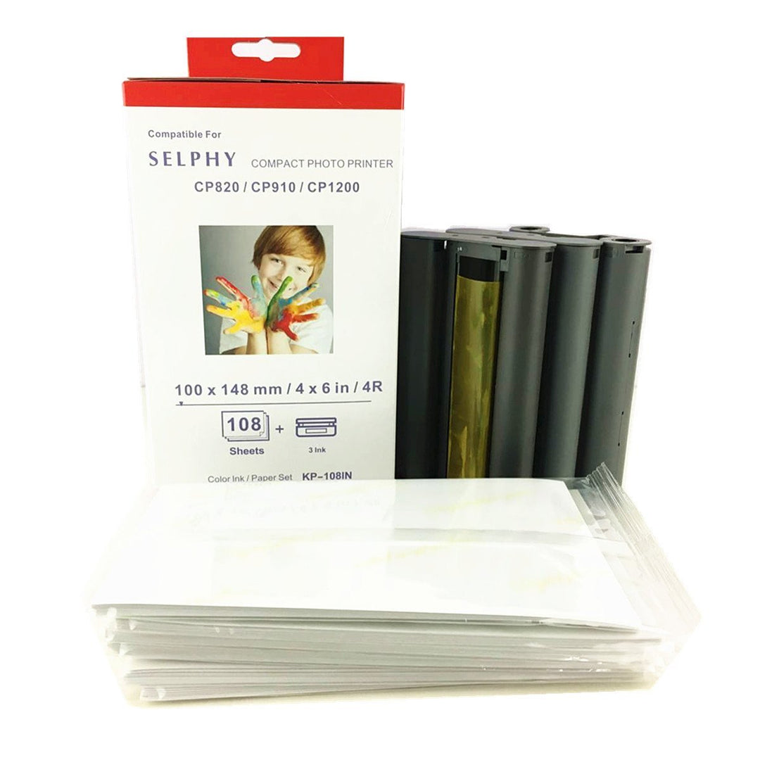 KP-108IN Farbtinte- und Papier-Set (108 Blatt und 3 x Tinte) Kompatibel mit SELPHY CP1300, CP800, CP