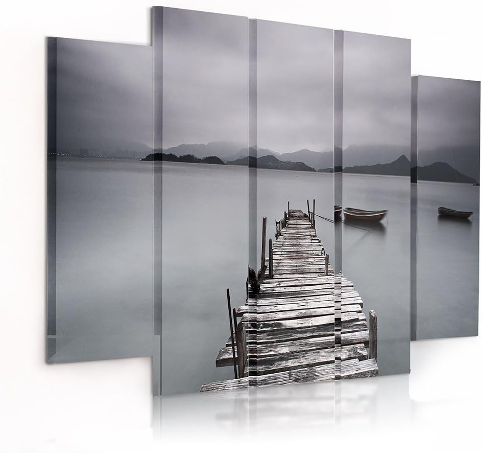 Feeby Frames, Leinwandbild Bilder Wand Bild - 5 Teile - Wandbilder Kunstdruck (BRÜCKE, SEE, GRAU) 15