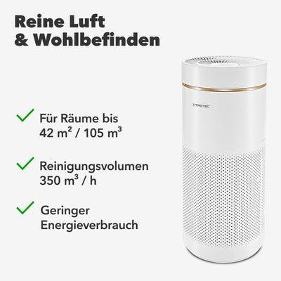 TROTEC AirgoClean 170+ Luftreiniger – HEPA Filter für Allergiker – Räume bis 42 m² /105 m³, Luftfilt