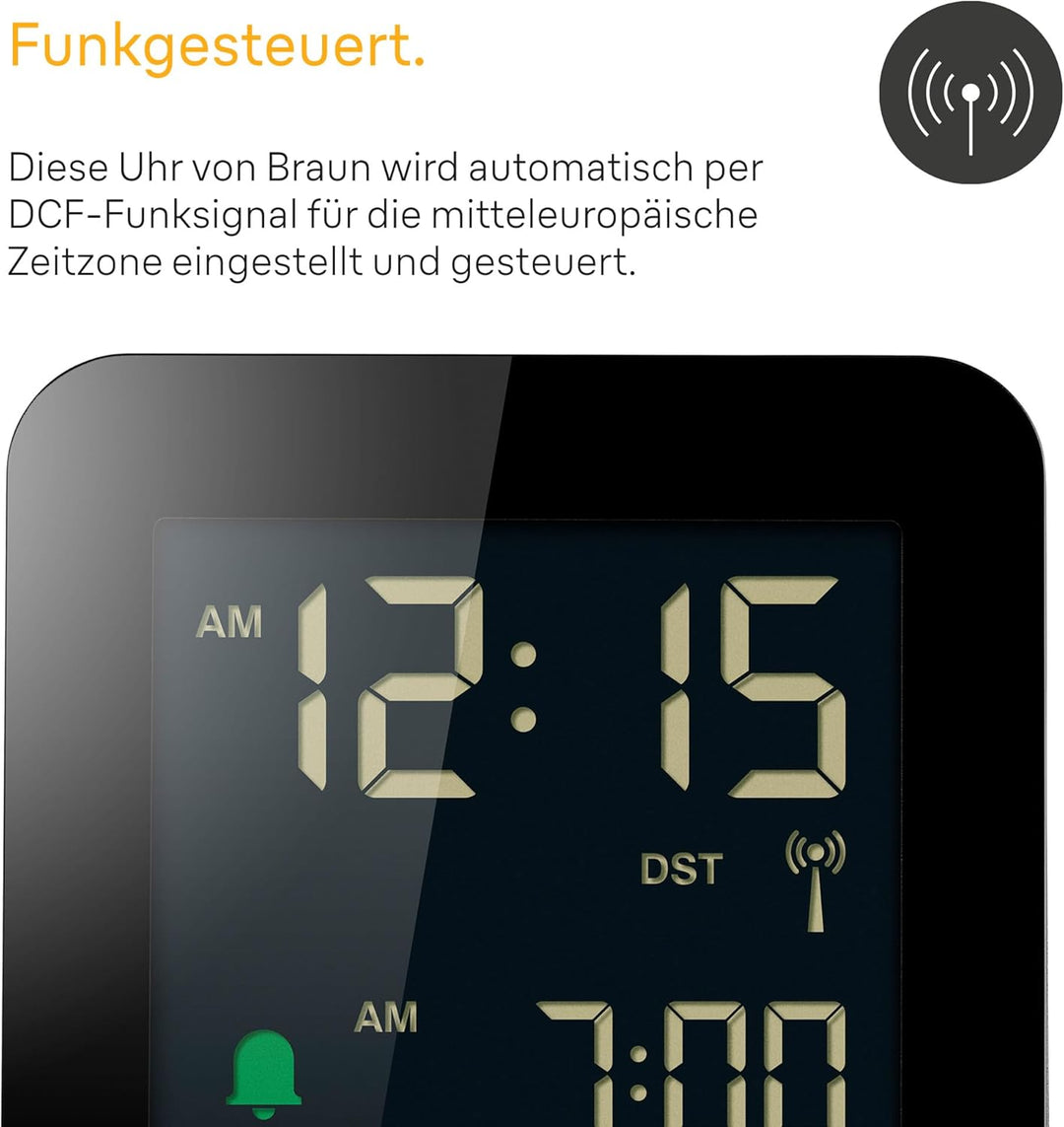 Braun Digitaler Funkwecker Mitteleuropäische Zeitzone (MEZ) mit Schlummerfunktion, Negatives LC-Disp