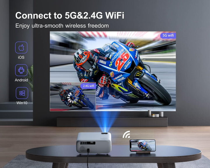 Beamer Full HD 5G WiFi Bluetooth, 9500 Lumen Native 1080P Beamer 4K Video Unterstützt WiMiUS W6 LED