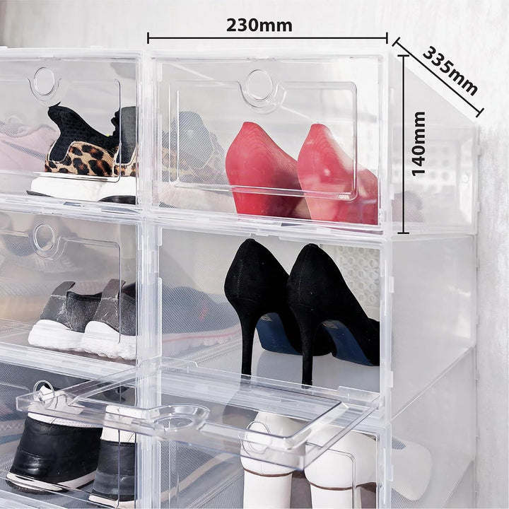ABBAware Aufbewahrungsboxen für Schuhe bis Grösse 43, transparente stapelbare Schuhorganizer, 12er P