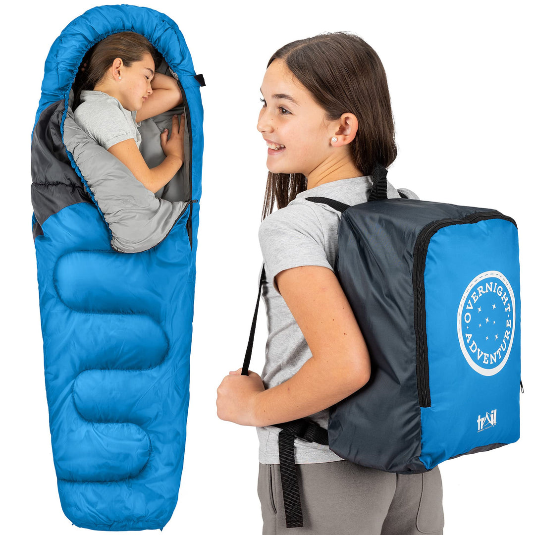 Trail Schlafsack Kinder Mumienschlafsack als Schlafsack 3 Jahreszeiten für Camping – 300gsm – für Ju