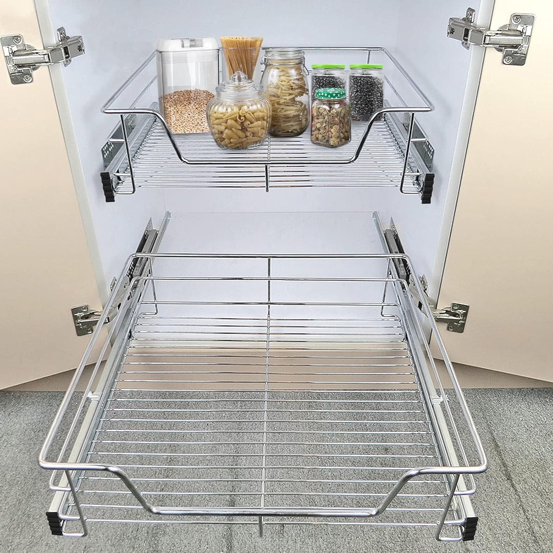 AufuN 2x Küchenschublade 60cm, Teleskopschublade Vollauszug Küchenschrank Schrankauszug Schlafzimmer