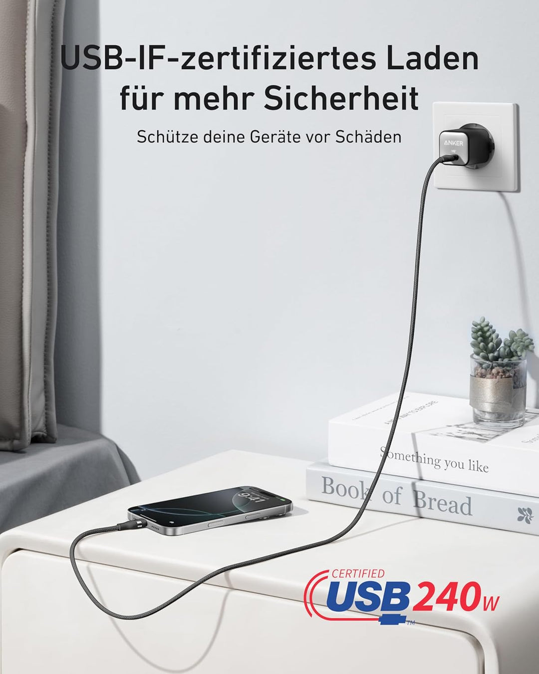 Anker Nano USB C auf USB C Kabel, 240W 1,8m flexibel farbig geflochten, USB C Schnellladekabel Typ C