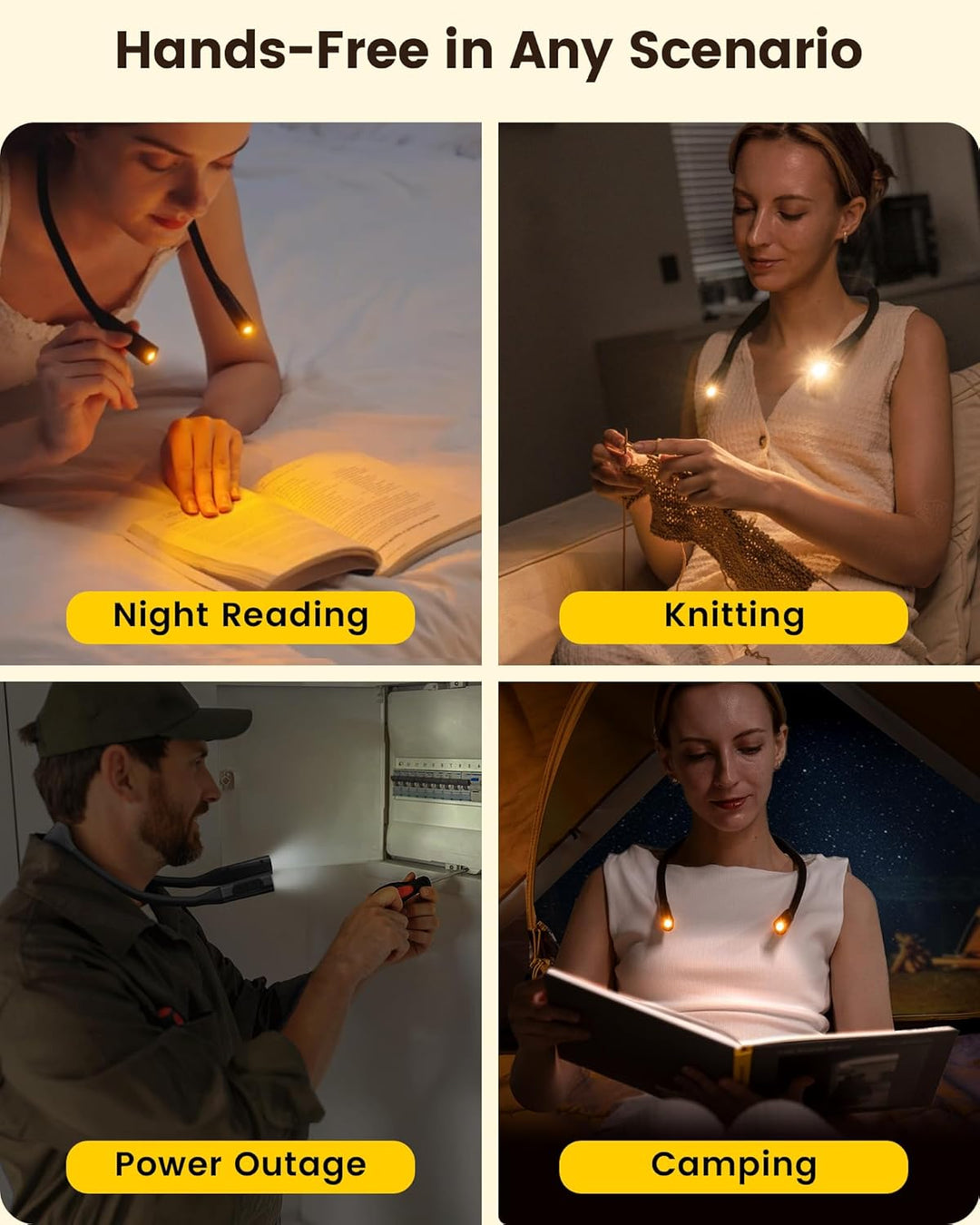 Glocusent Leselampe Hals mit 3 Farben und 6 Helliggkeitsstufen & Nackenlampe mit 100 Stunden, Leicht