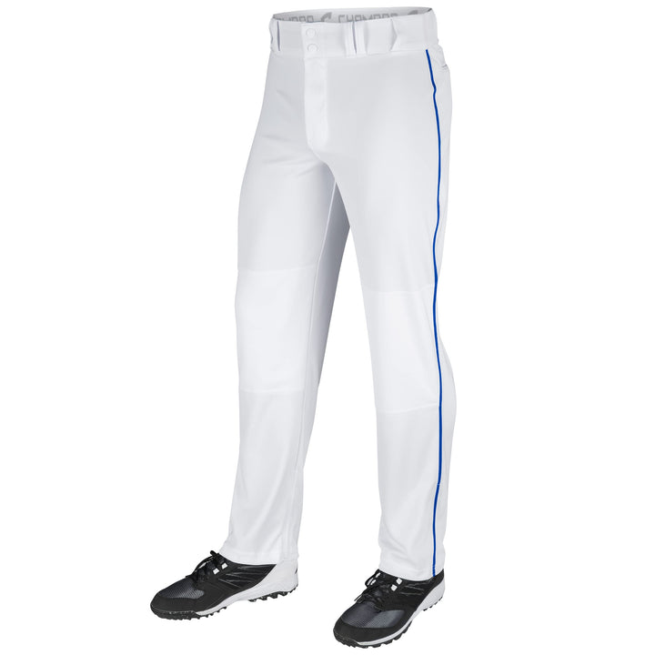 CHAMPRO Baseballhose für Erwachsene, dreifache Krone, offene Unterseite, paspeliert Weiss, Royal Pip