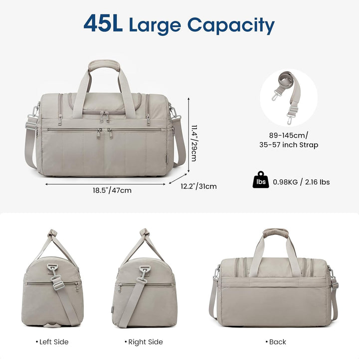G4Free 45L Grosse Sporttasche für Damen mit Mehreren Reissverschlussfächern Camel 47 x 31 x 29 cm, C