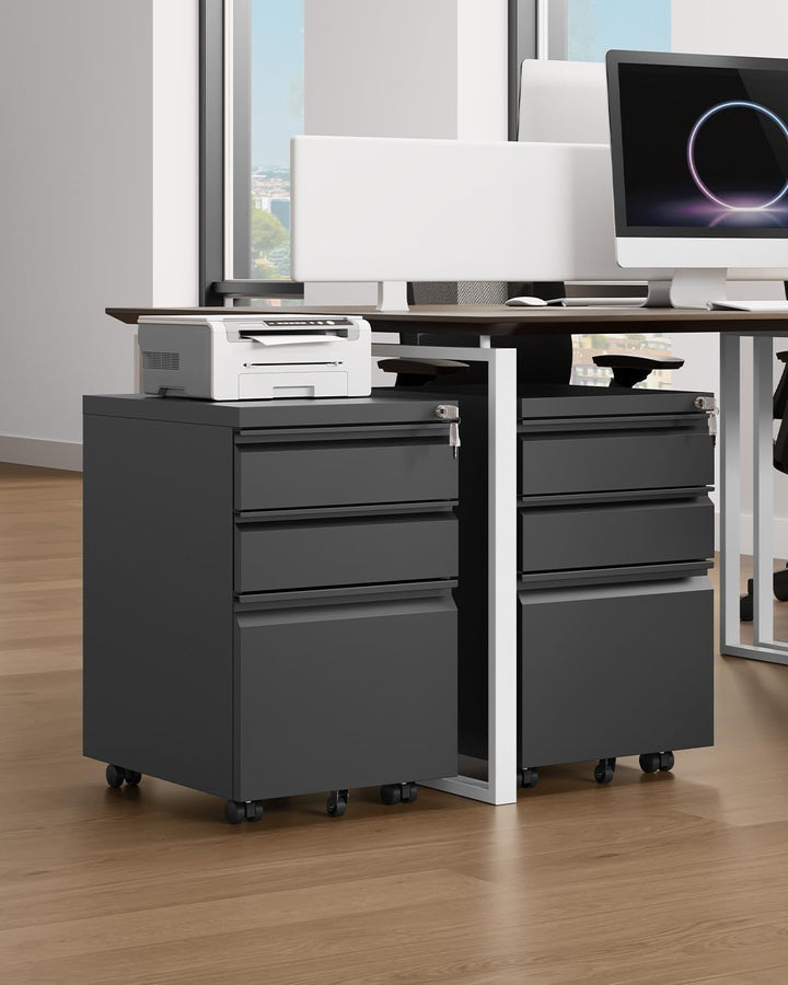 YITAHOME Mobiler Aktenschrank, Abschliessbar Rollcontainer mit 3 Schubladen für A4, Legal, Letter, M