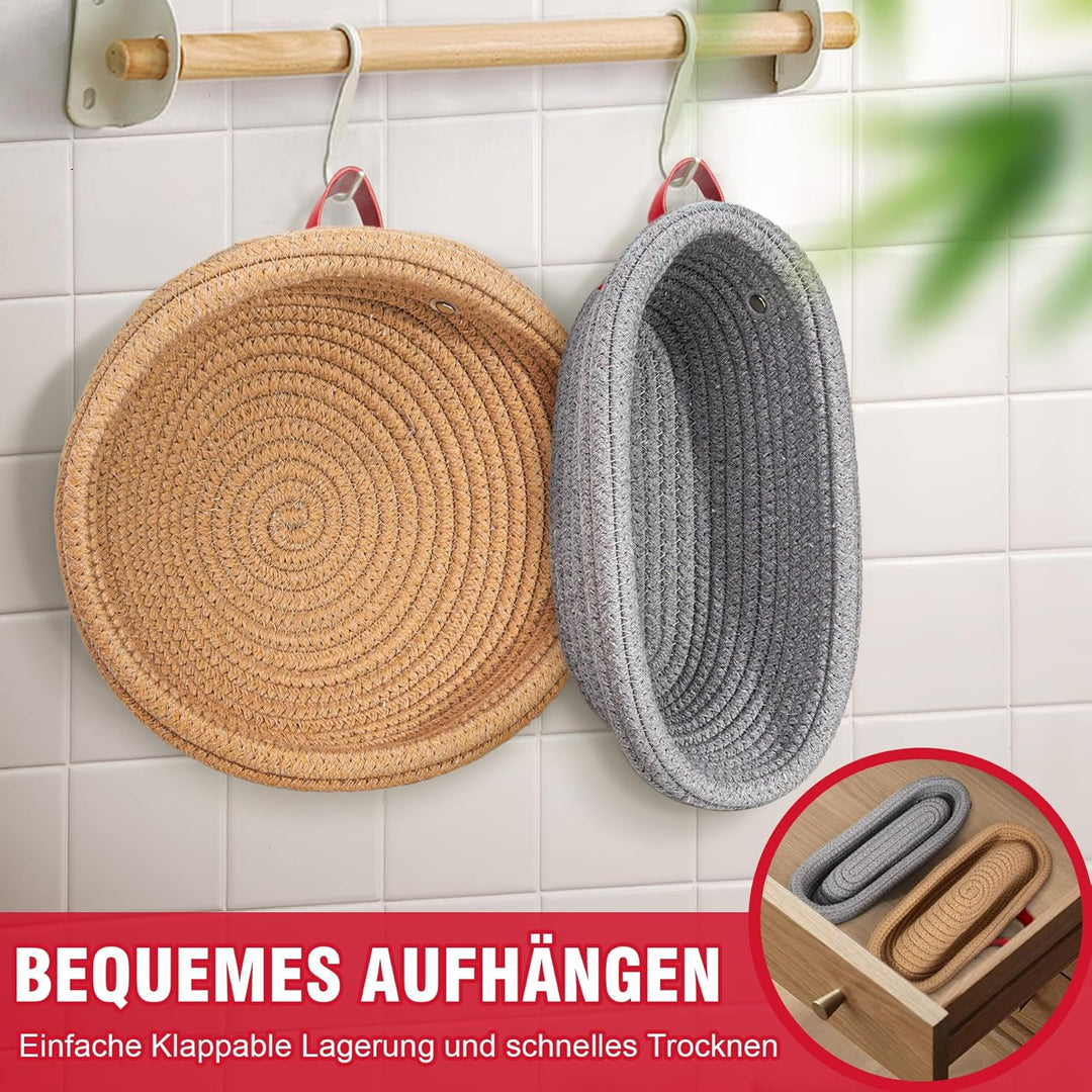 Gärkörbchen- Sauerteig Brot Gärkorb Set – 23 cm Rund & 26 cm Oval mit Bezug & Deckel | Natursauertei