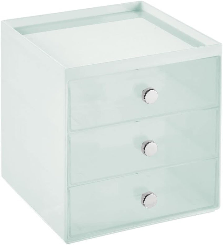 mDesign Make-up Organizer – stapelbare Aufbewahrungsbox mit 3 Schubladen für Mascara, Puder, Nagella