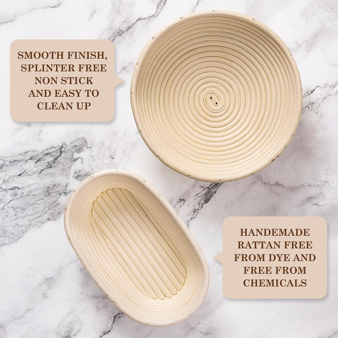 Clheatky Gärkörbchen Rund, ø 23cm, Höhe 8.5 cm Gärkorb Set Aus Natürlichem Peddigrohr Proofing Baske