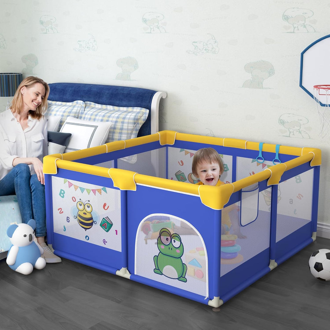 Aufun Laufstall Baby Laufgitter 300D Oxford Gewebe, mit Anti-Kollision Schaum Absperrgitter, atmungs