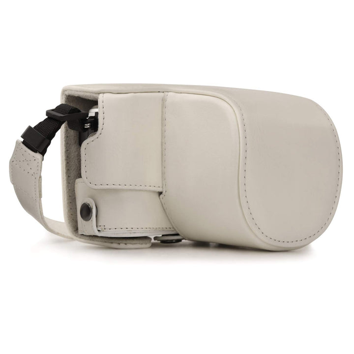 MegaGear MG1455 Olympus PEN E-PL9 (14-42mm) Ever Ready Leder Kamera-Case mit Trageriemen - Weiss, We