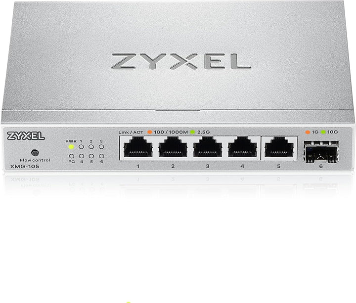 Zyxel 5-Port 2.5G Multi-Gig Unmanaged Switch | 1 x 10G SFP+ | Desktop/Wandmontage [XMG-105] 5 Port |