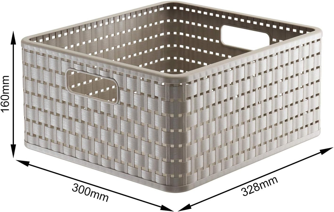 Rotho Country 3er-Set Aufbewahrungsbox Rattan-Optik, Kunststoff (PP) BPA-frei, Cappuccino, 14l, (32,
