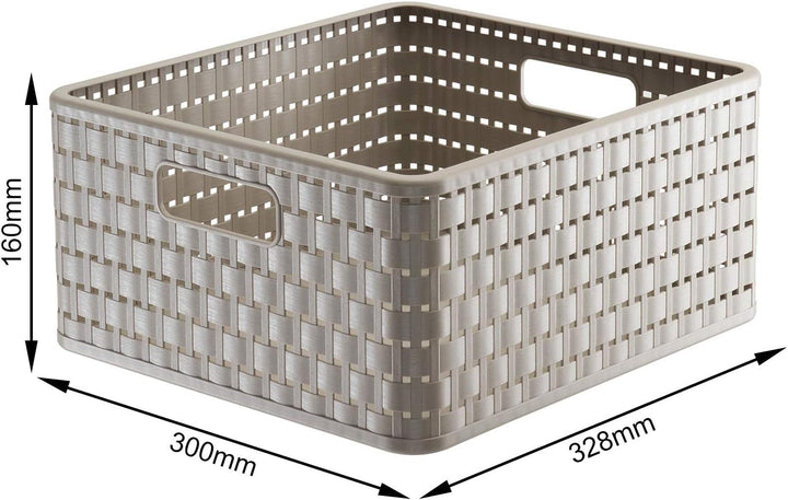 Rotho Country 3er-Set Aufbewahrungsbox Rattan-Optik, Kunststoff (PP) BPA-frei, Cappuccino, 14l, (32,