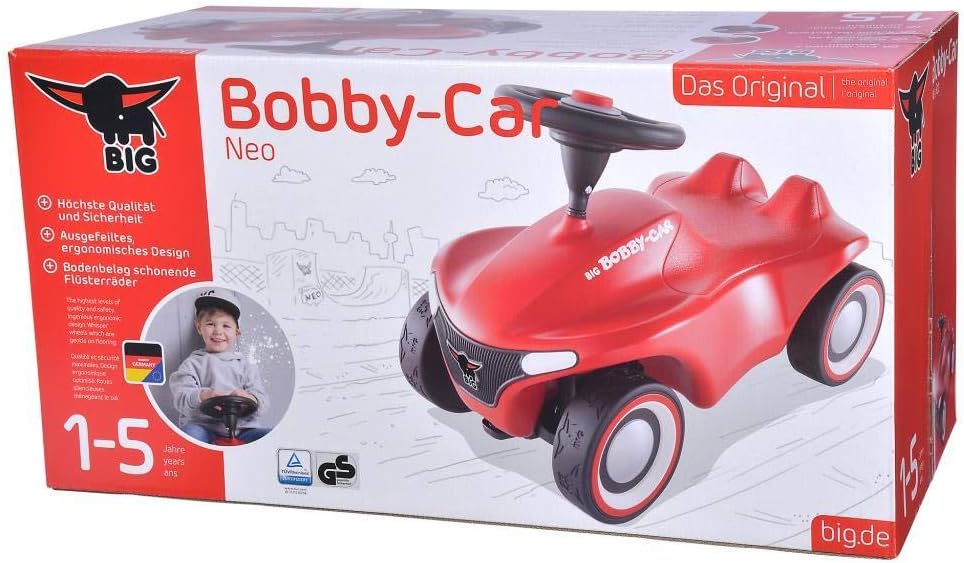 BIG-Bobby-Car-Neo Rot - Rutschfahrzeug für drinnen und draussen, Kinderfahrzeug mit Flüsterreifen im