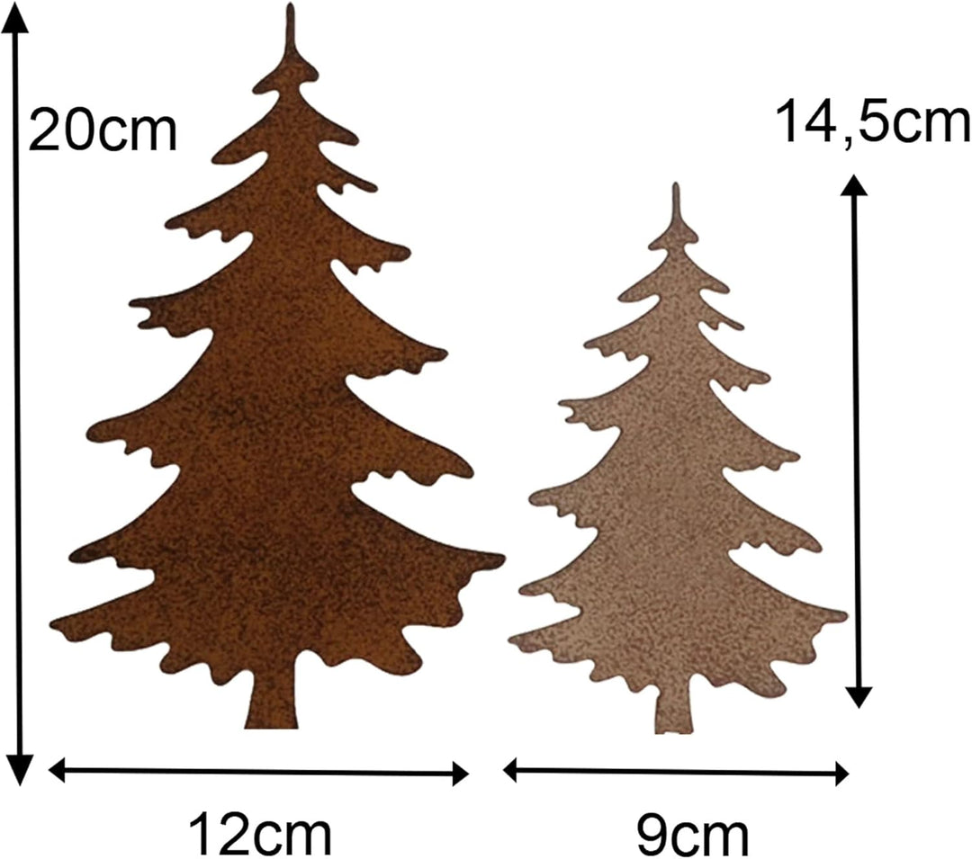 Gartenstecker Deko Rehe und Hirsche mit 2 Tannen in Rostpotik 5er Set - Weihnachtsdeko zum Basteln -