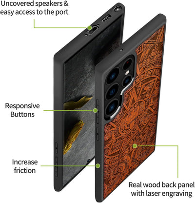 Carveit Handyhülle für Galaxy S23 Ultra Case [Holz und TPU Silikon Hybrid hülle] Stossfeste Stosssta